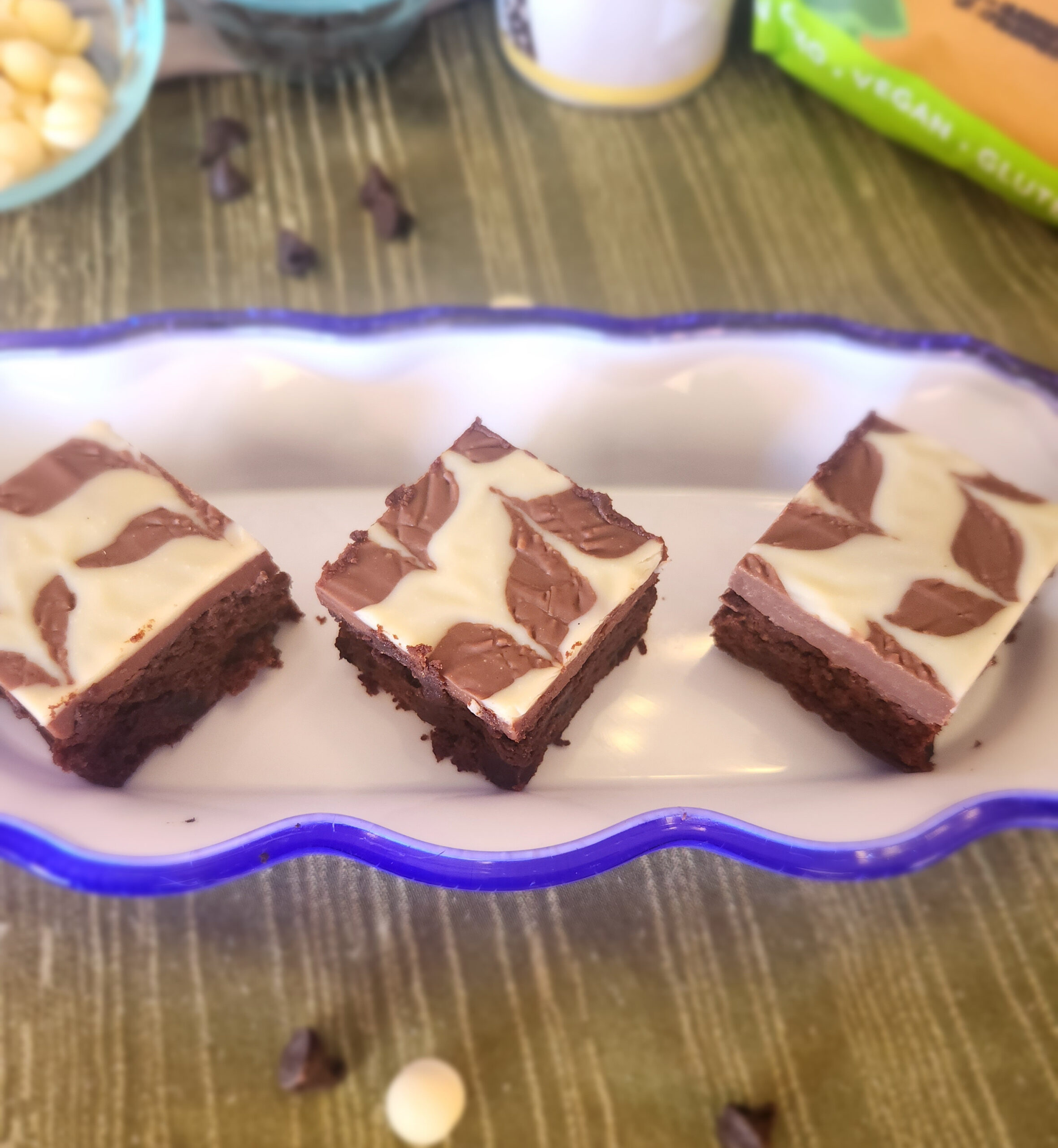 Mocha Chocolate Chunk Brownies on a platter