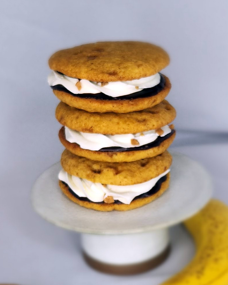 A stack of Banana Oat Woopie Pies