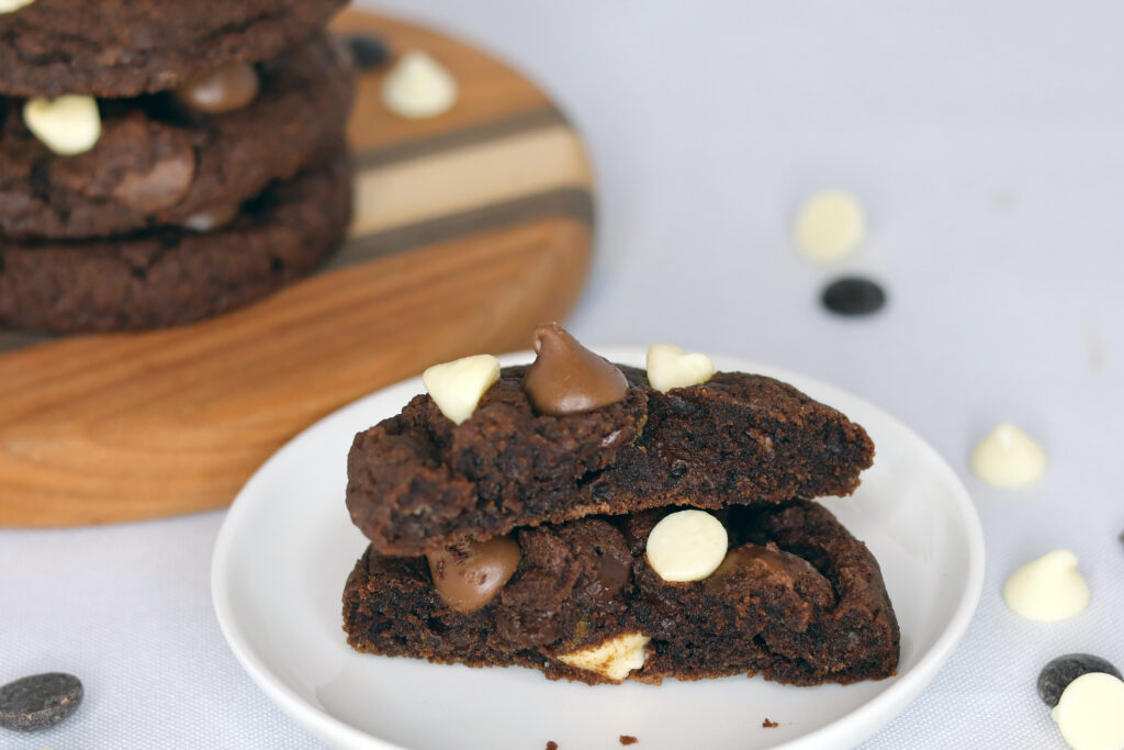 Triple chocolate cookie on plate