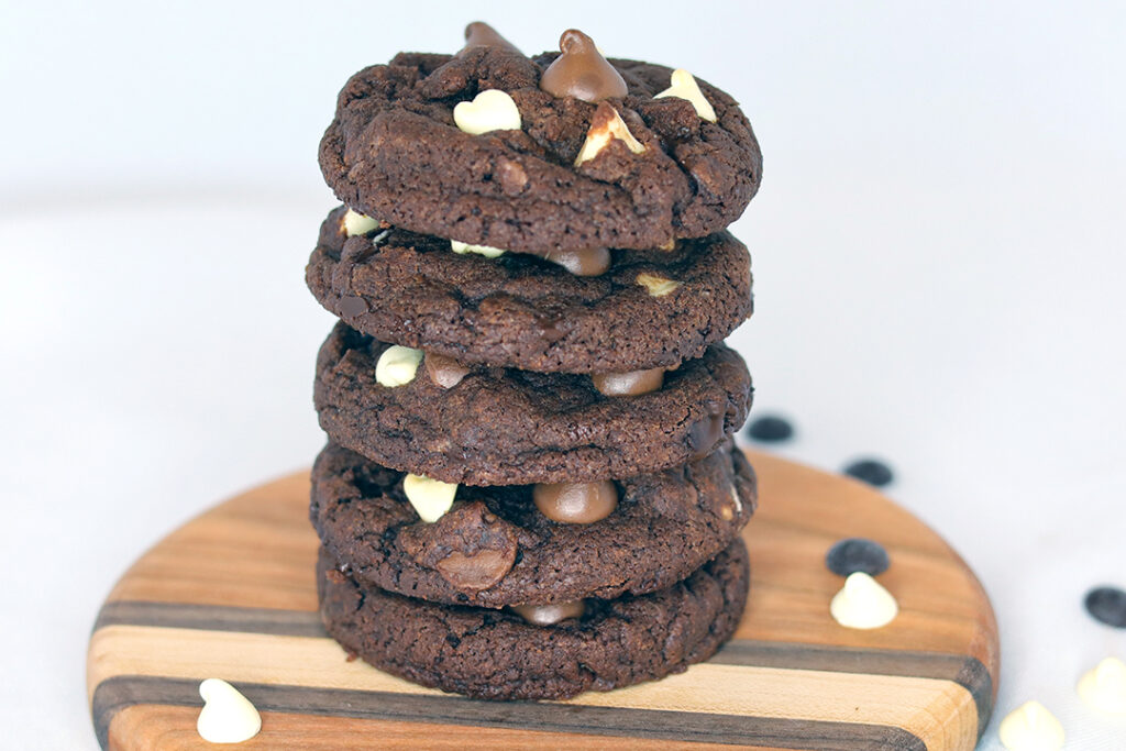 Triple chocolate cookie stack