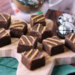 Chocolate Peanut Butter Old Fashioned Fudge on a gingerbread man platter