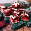 Red Velvet Fudge on a Christmas tree platter