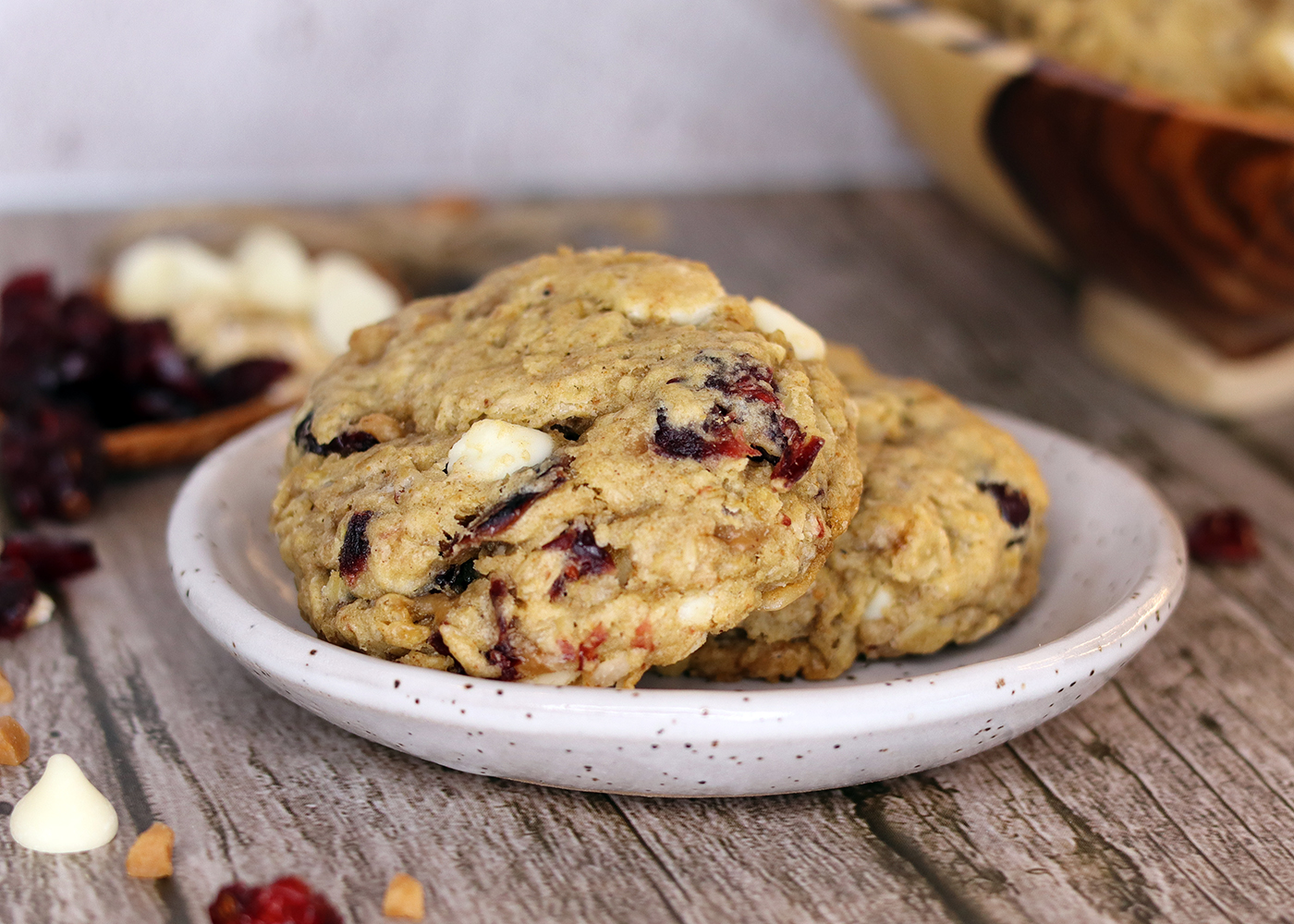 Double "L" Cookies - oatmeal banana cookies on a plate