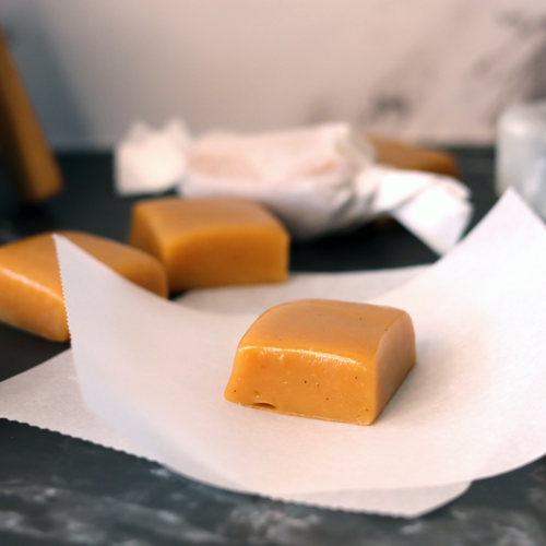 Soft Creamy Caramel Candy getting wrapped