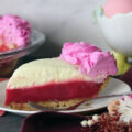Prickly Pear Lemonade Pie slice on a white plate