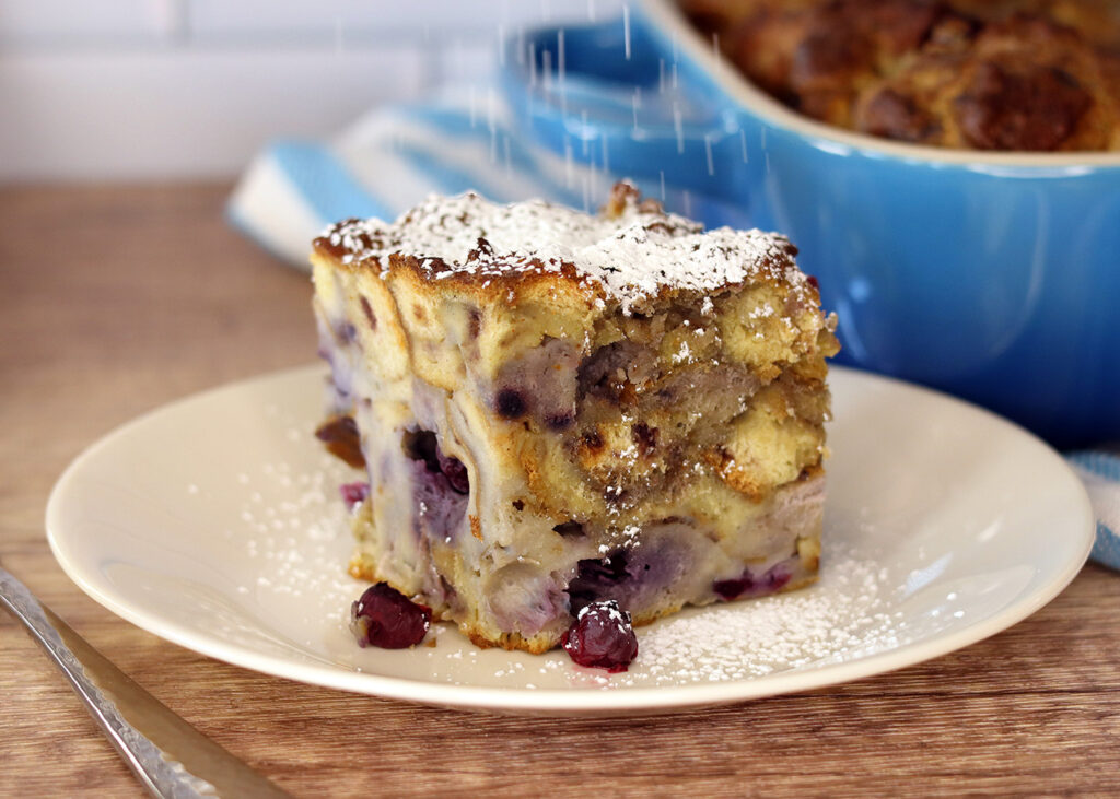 Blueberry Cheesecake French Toast Bake on a white plate