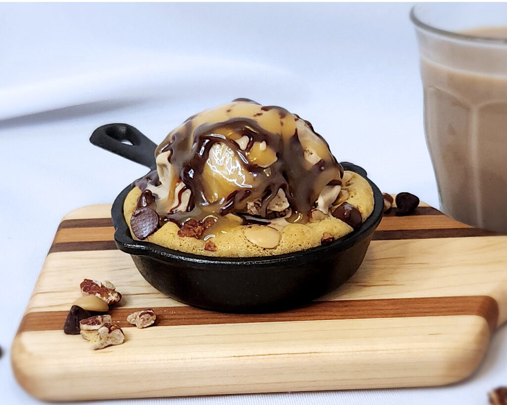 Chocolate Chip Cookies for Two skillet sundae preparation