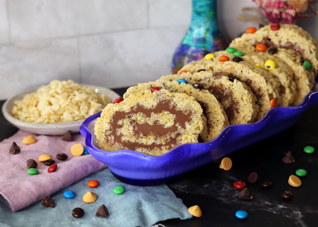 Crispy Chocolate Log sliced and arranged on a serving tray