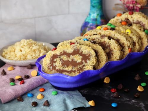 Crispy Chocolate Log sliced and arranged on a serving tray