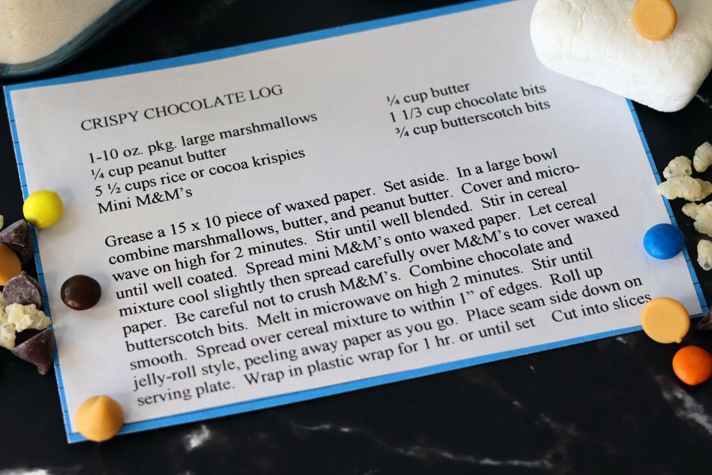 Crispy Chocolate Log recipe with ingredients