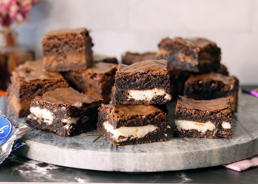 York Sensation Brownies on a marble serving platter.