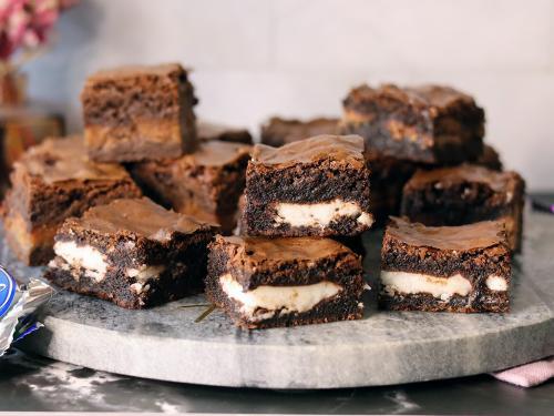 York Sensation Brownies on a marble serving platter.