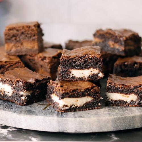 York Sensation Brownies on a marble serving platter.