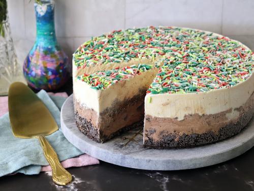 Ice Cream Cake sliced with pie server