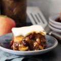 Apple Square slice on a small plate with vanilla glaze