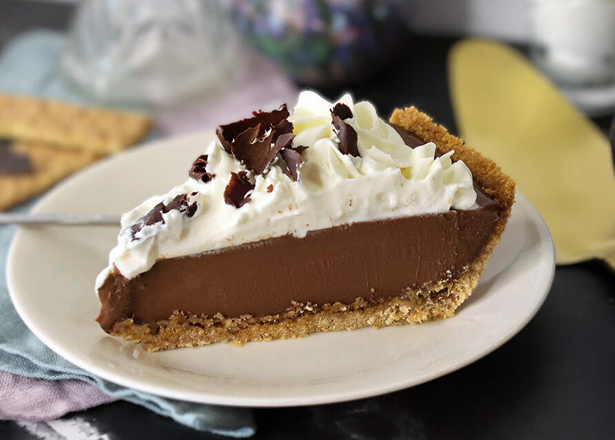 Slice of homemade chocolate cream pie