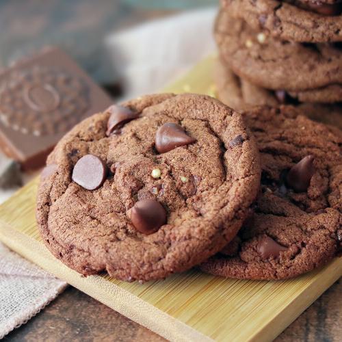 Ferrero Rocher Chocolate Chip Cookies stacked on a small board