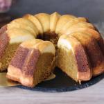 Pumpkin Ricotta Breakfast Bundt being sliced and served.