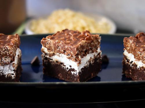 Chocolate Crunch Brownies on a serving tray