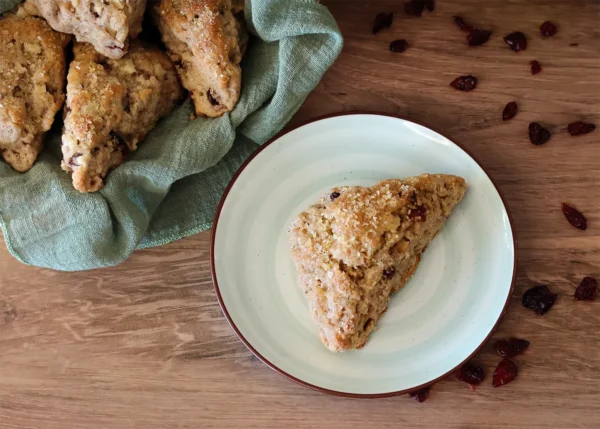 Cranberry Pear Scones top down view showing the clean, triangular shape.