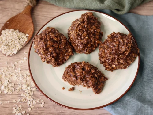 No Bake Cookies on a plate with bites taken.