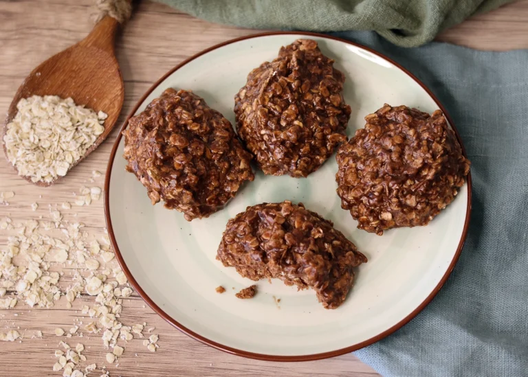 No Bake Cookies on a plate with bites taken.