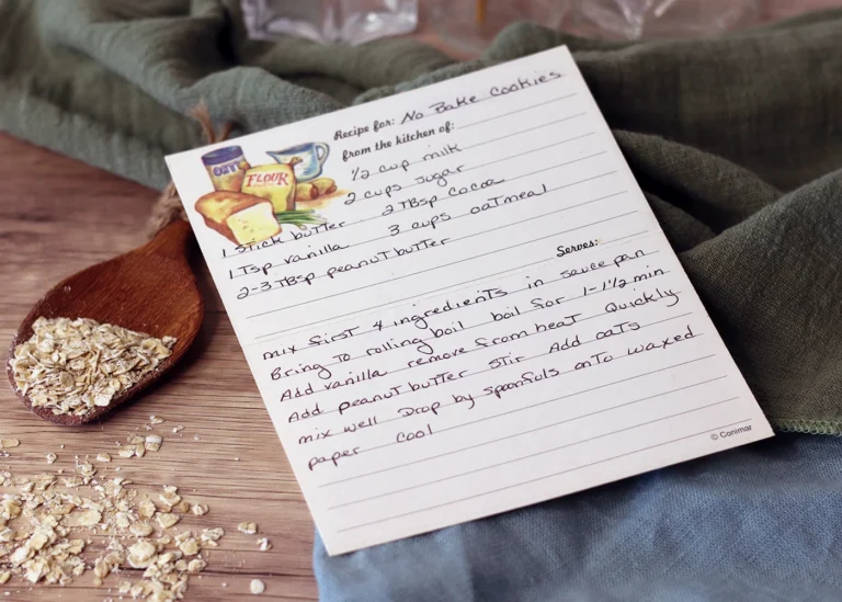 Mom's No-Bake Cookies recipe card